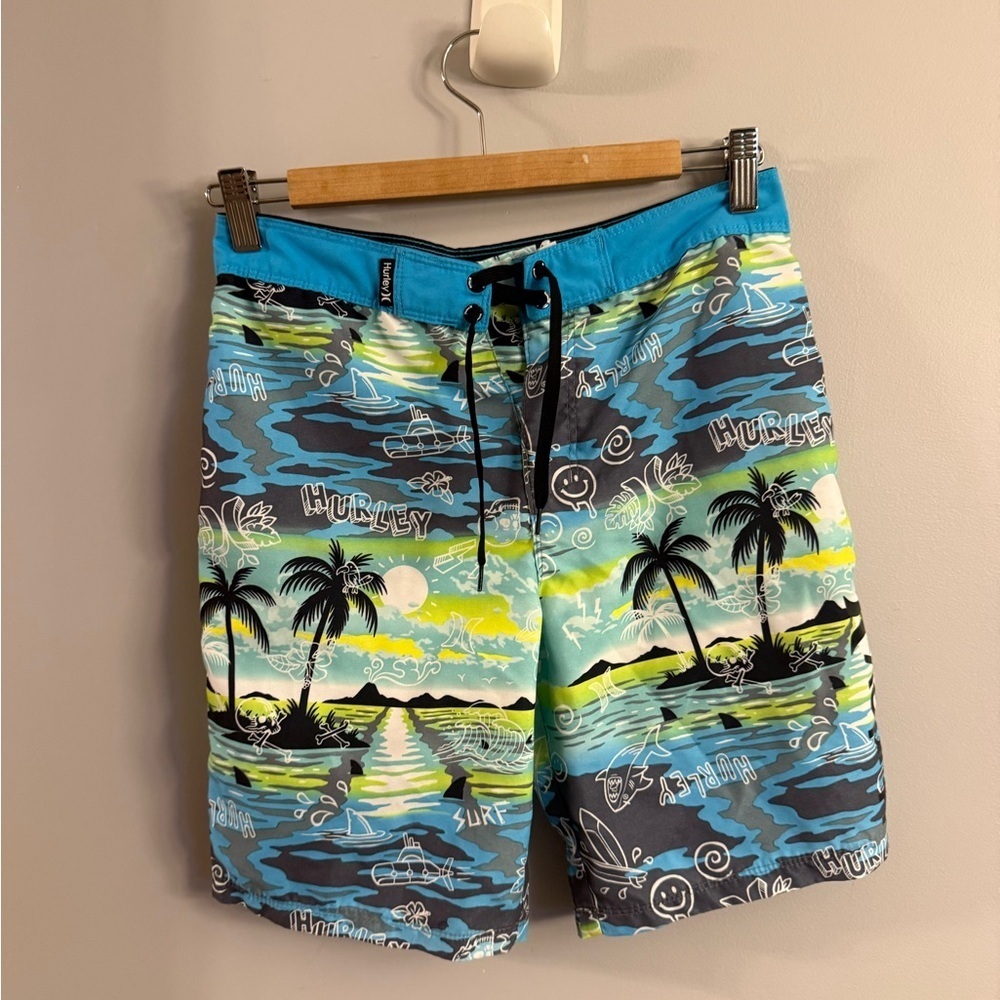 Hurley Men's Scenic Beach Swim Shorts - Blue and Yellow
